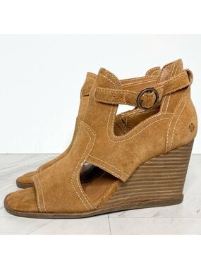 Lucky Brand Lukili Brown Suede Wedge Heel Sandal 6 1/2 M